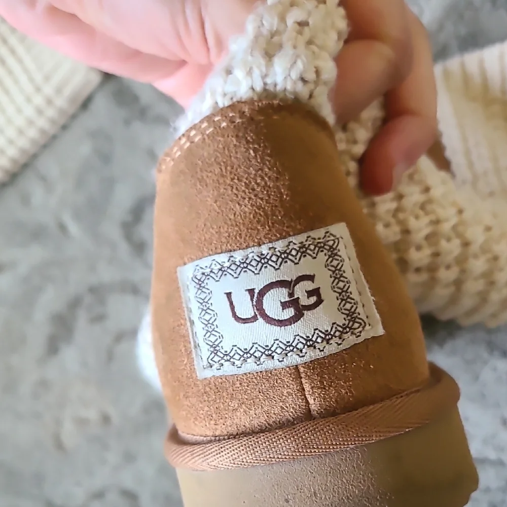 UGG Tan Knit Winter Boots with Suede Trim - Picture 4 of 14